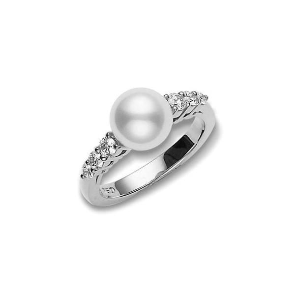 Mikimoto 8.5-8mm Akoya Pearl and Diamond Ring