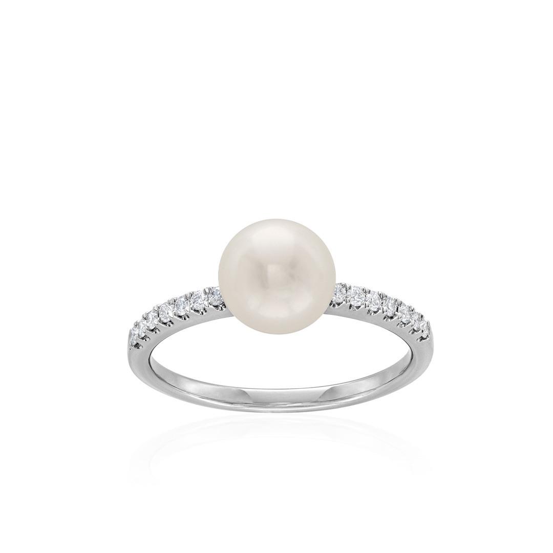 White Gold Pearl & Diamond Ring 0