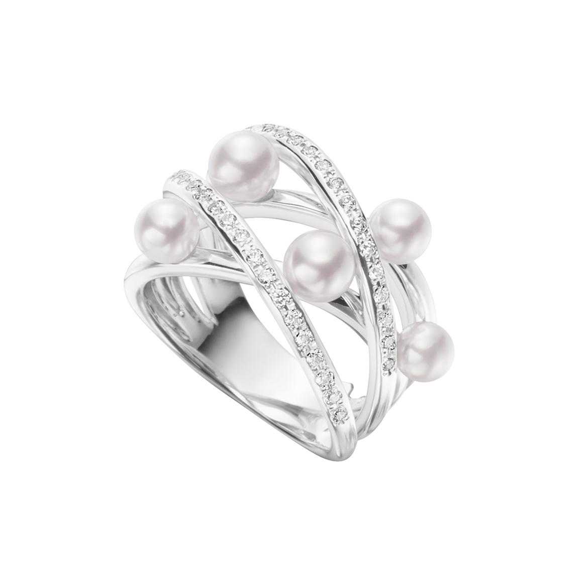Mikimoto White Gold, Diamond and A Pearl Crossover Ring 0