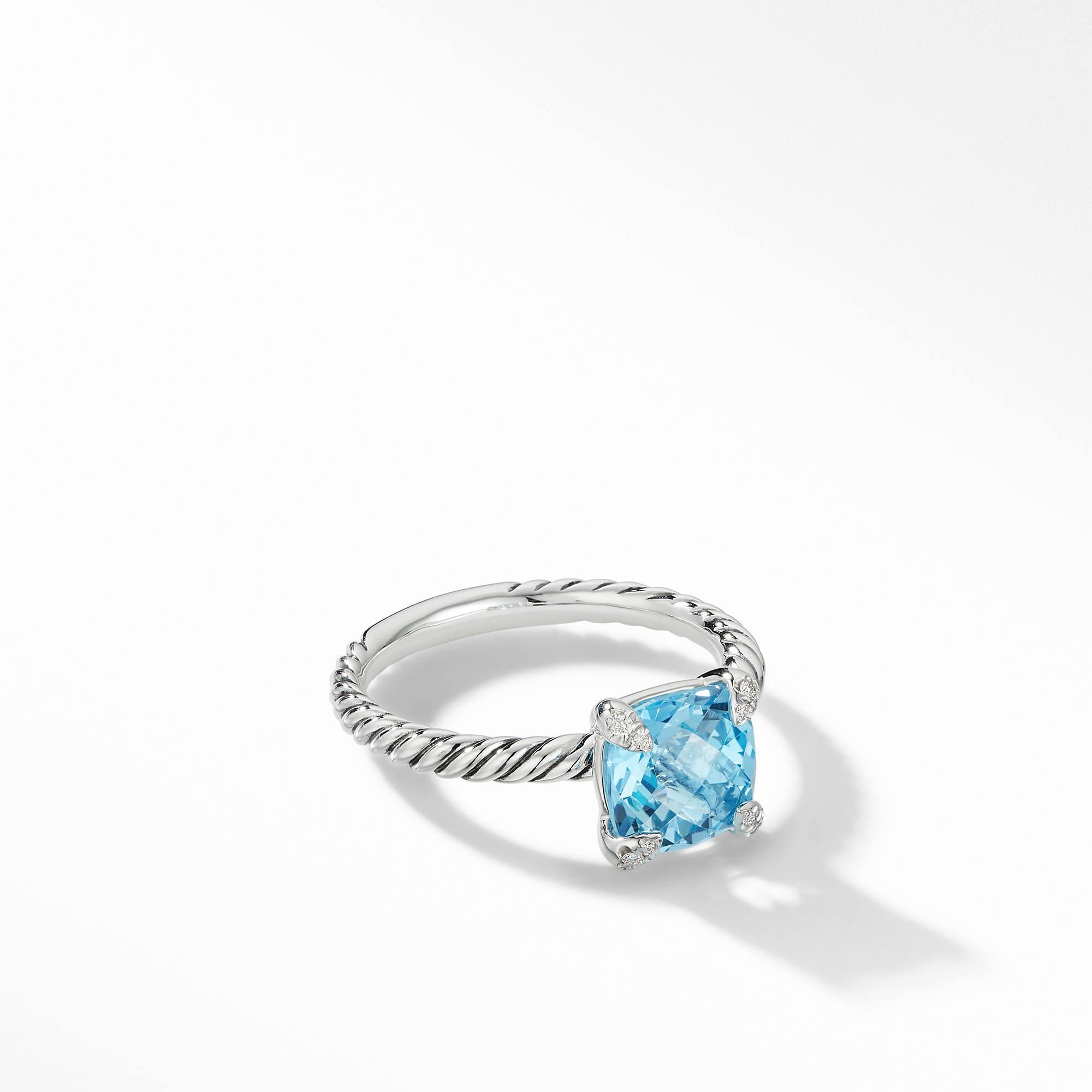 David Yurman Chatelaine Ring with Blue Topaz and Diamonds, size 6.5