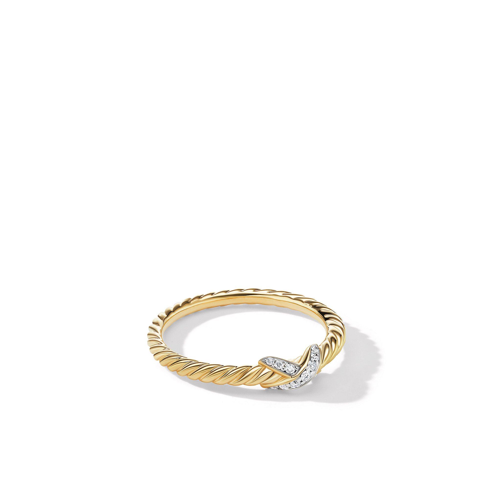 David Yurman Petite X Ring in 18K Yellow Gold with Pave Diamonds | Front View


