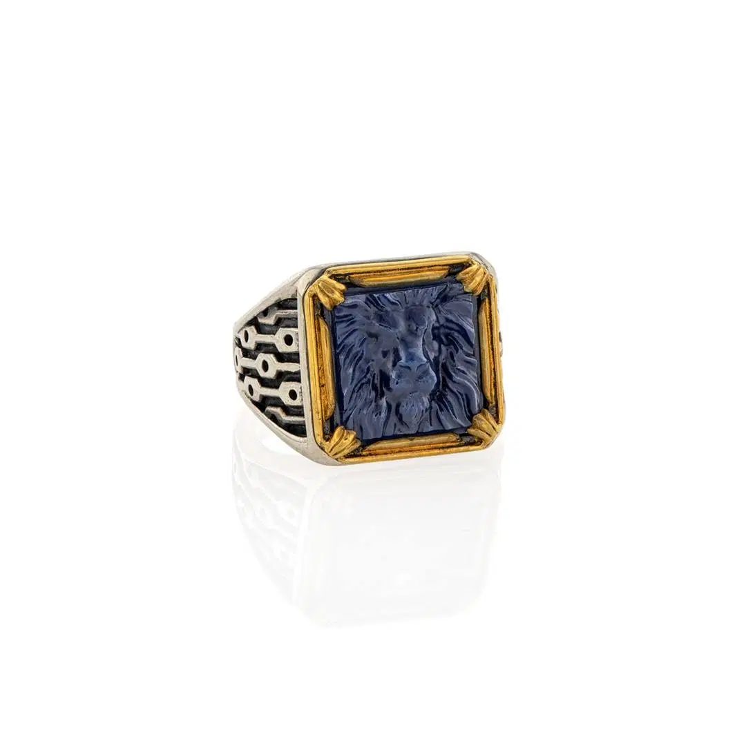 Konstantino Men's Blue Agate Lion Ring 0