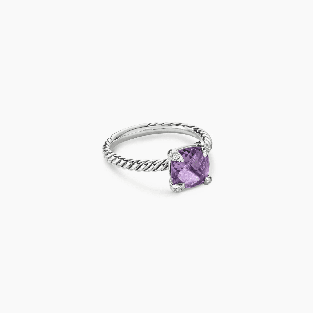 David Yurman Chatelaine Ring with Amethyst in Sterling Silver, size 6 0