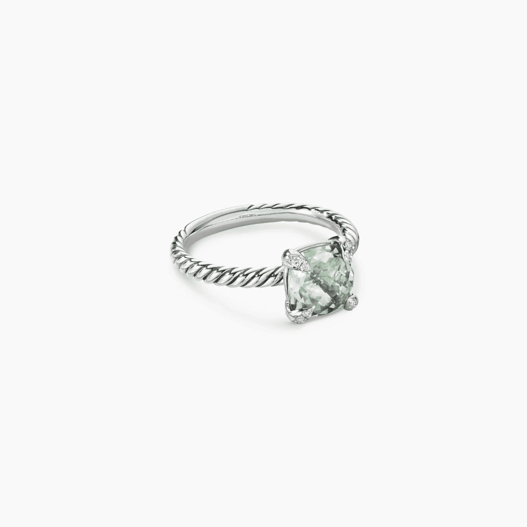 David Yurman Chatelaine Ring with Prasiolite in Sterling Silver, size 6 0