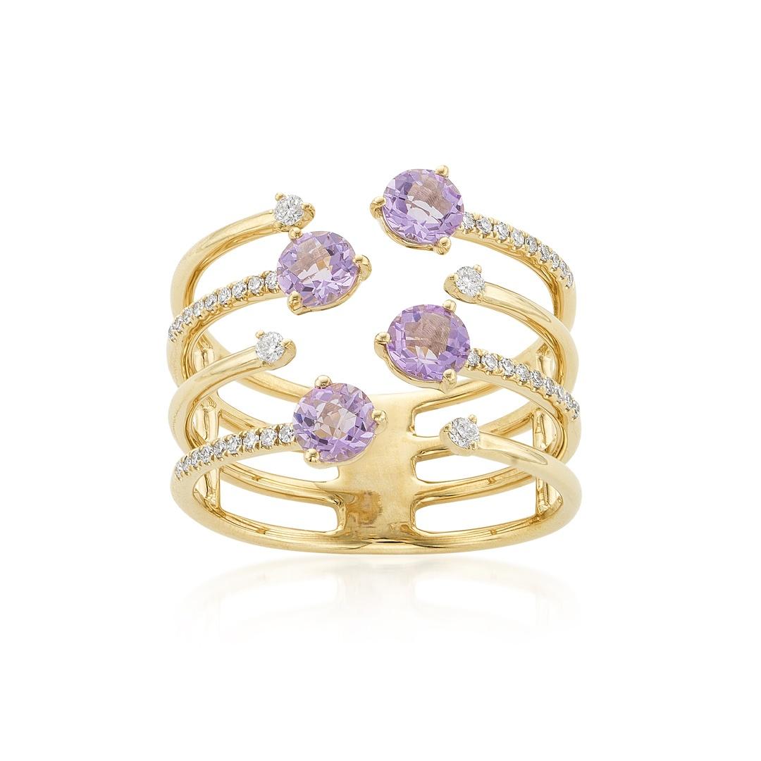 Open Style Birthstone and Diamond Yellow Gold Ring