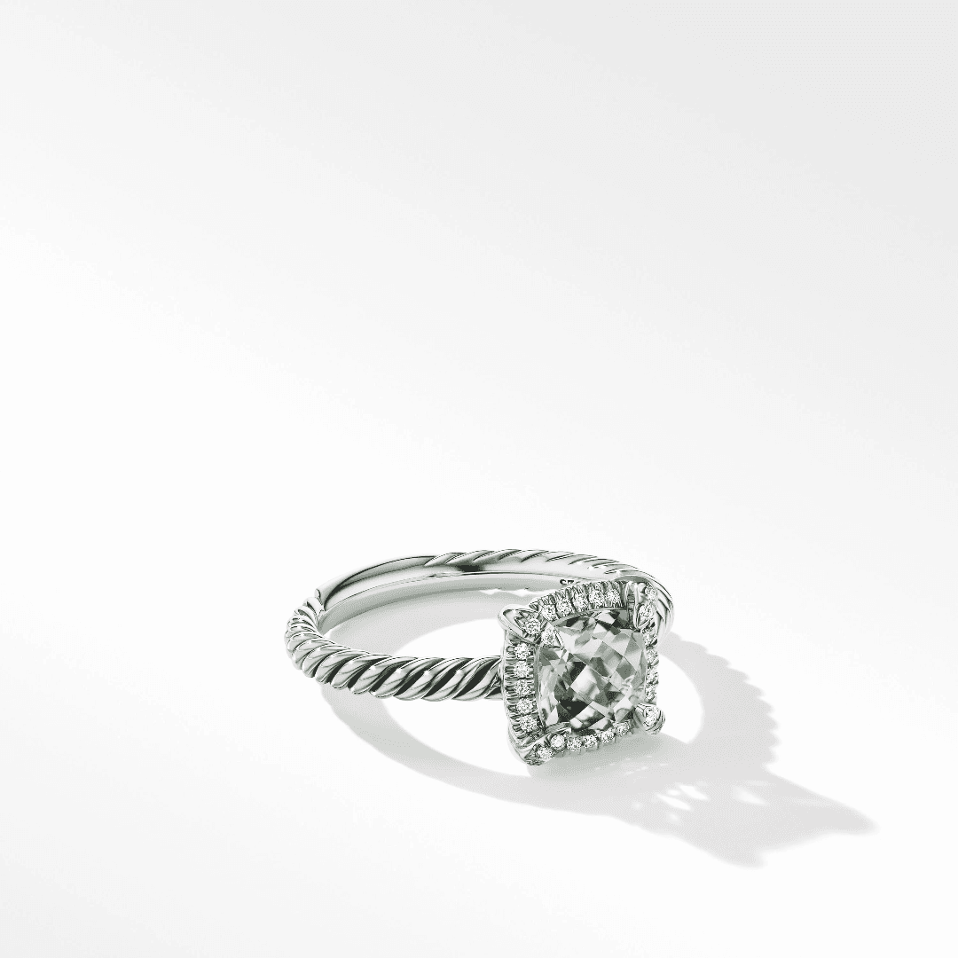 David Yurman Petite Chatelaine Pave Bezel Ring with Prasiolite and Diamonds, size 5.5