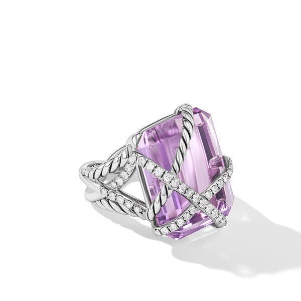 David Yurman Cable Wrap Ring in Sterling Silver with Lavender Amethyst and Diamonds, Size 6.5 0