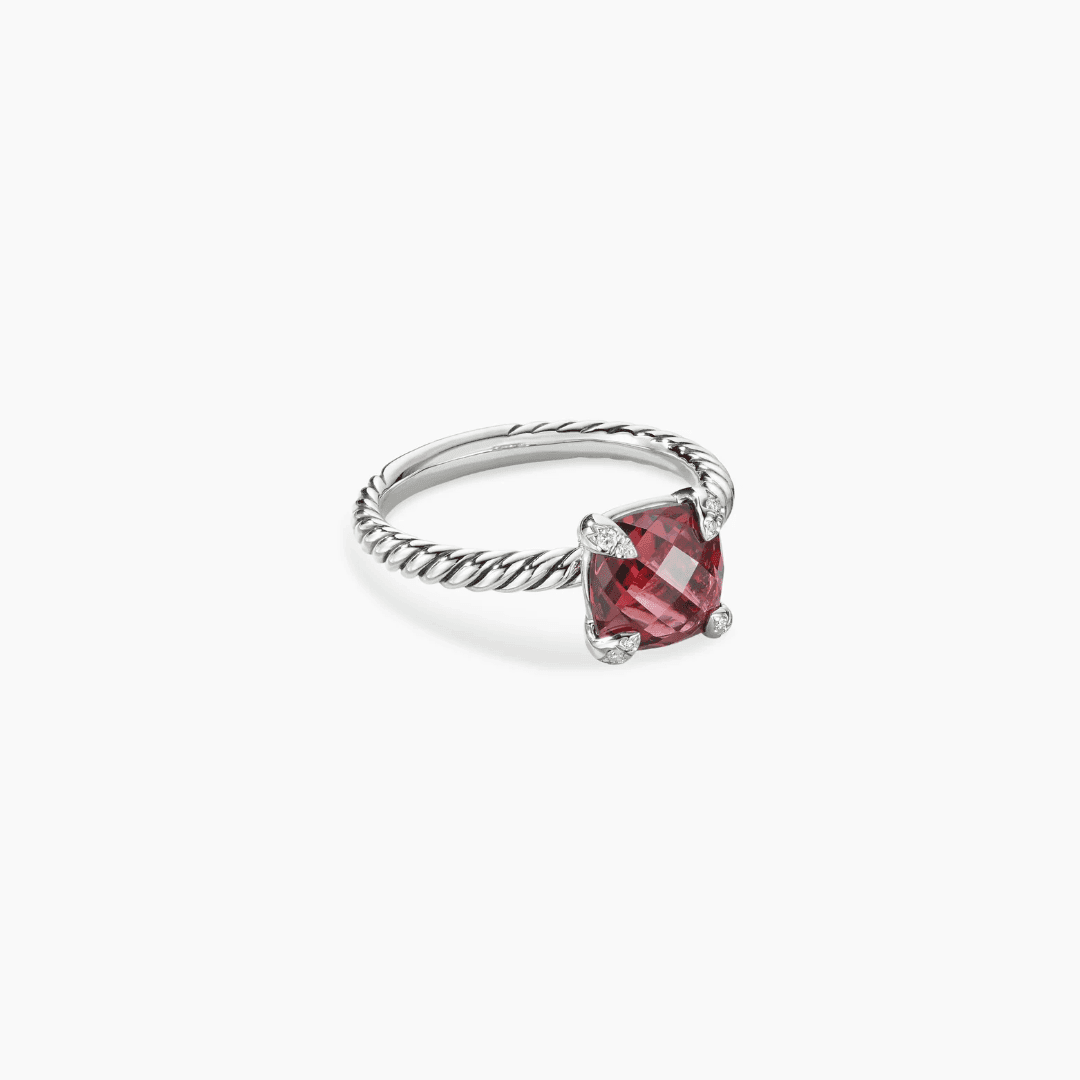 David Yurman Chatelaine Ring with Garnet in Sterling Silver, size 6