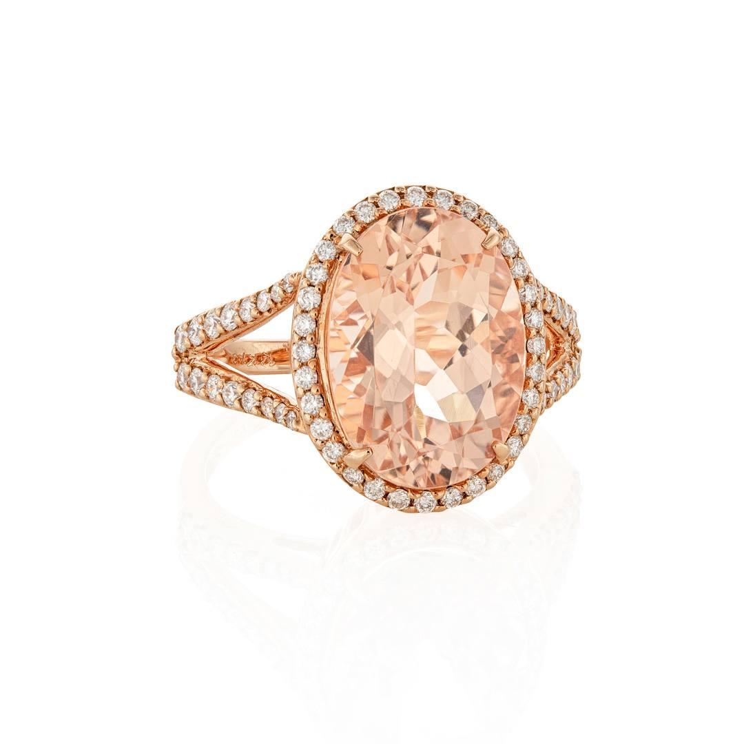 5.72 CT Oval Morganite Ring with Diamonds in Rose Gold 0