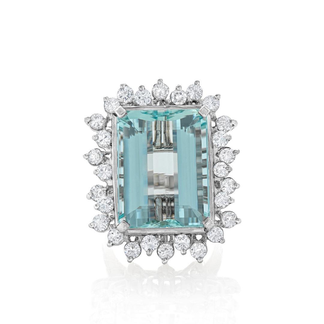 17.50 CT Emerald Cut Aquamarine Ring with Diamonds 1