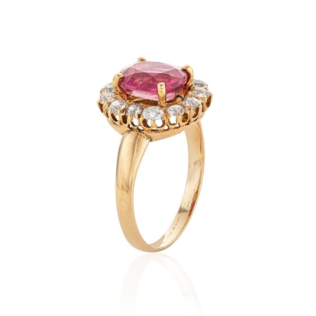 Estate Collection 1880s Pink Tourmaline and Diamond Halo Ring 2