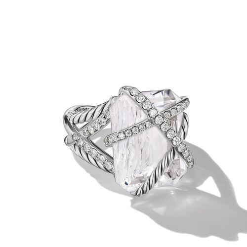 David Yurman Cable Wrap Sterling Silver Ring with Crystal and Diamonds 0