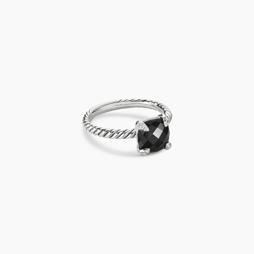 David Yurman Chatelaine Ring with Black Onyx in Sterling Silver, size 6 0