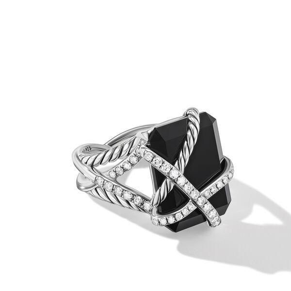 David Yurman Cable Wrap Ring in Sterling Silver with Black Onyx and Diamonds, Size 6.5