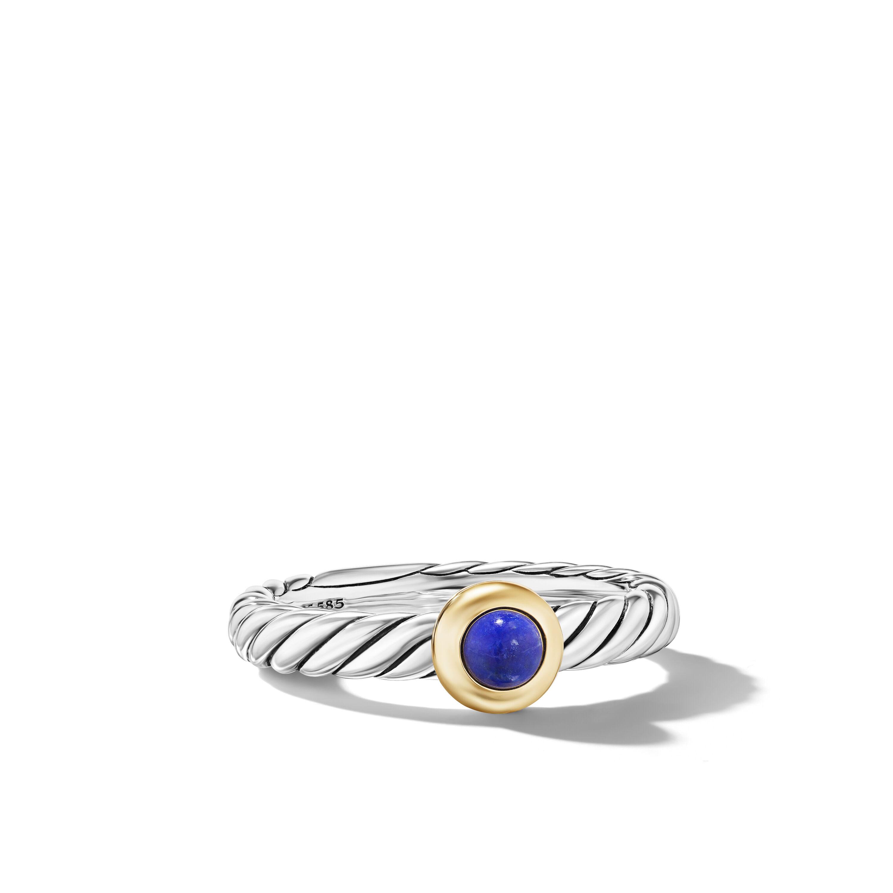 David Yurman Petite Cable Ring in Sterling Silver with 14K Yellow Gold and Lapis, Size 6