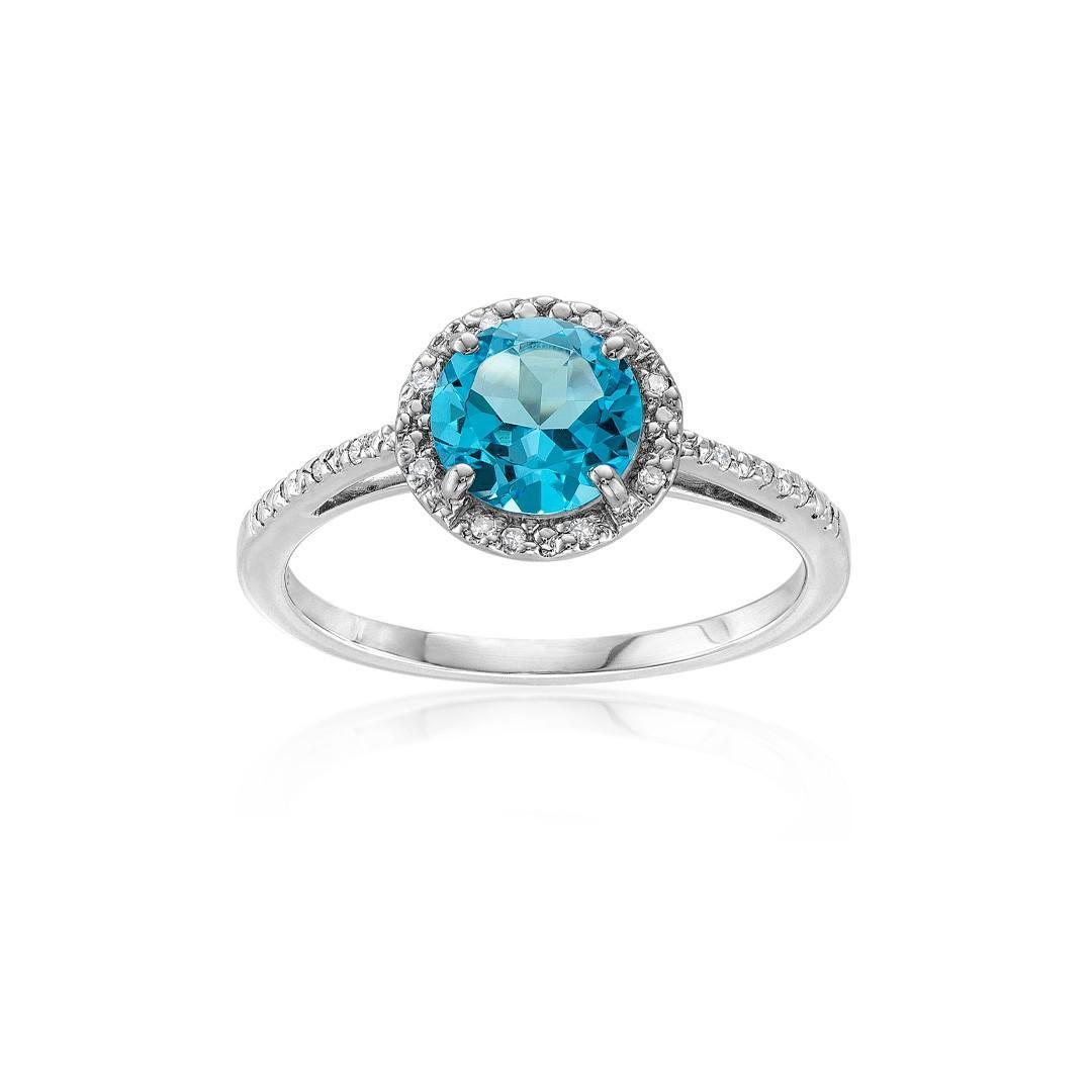 Sterling Silver Gemstone and Diamond Halo Ring