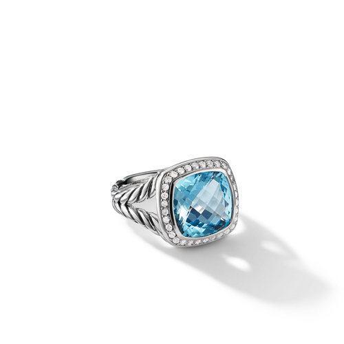 David Yurman Albion Ring with Blue Topaz and Diamonds, size 6