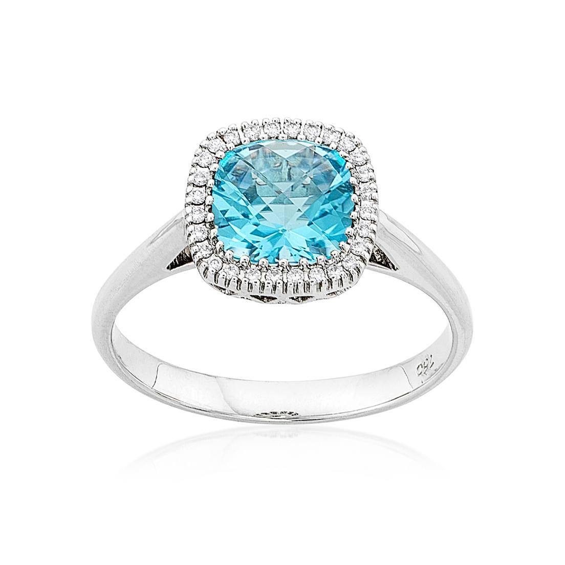 Cushion-Cut Gemstone and Diamond Halo Ring