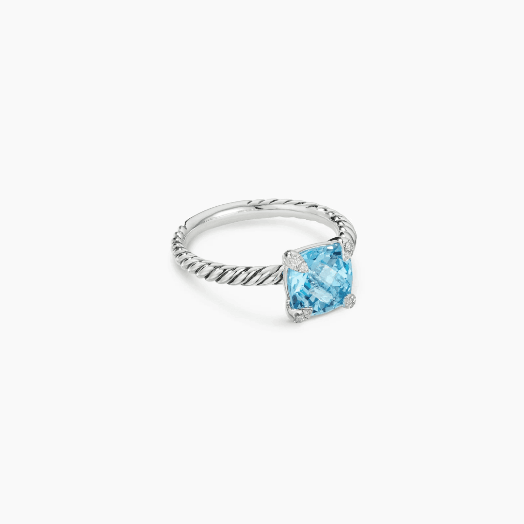 David Yurman Chatelaine Ring with Blue Topaz in Sterling Silver, size 6 0