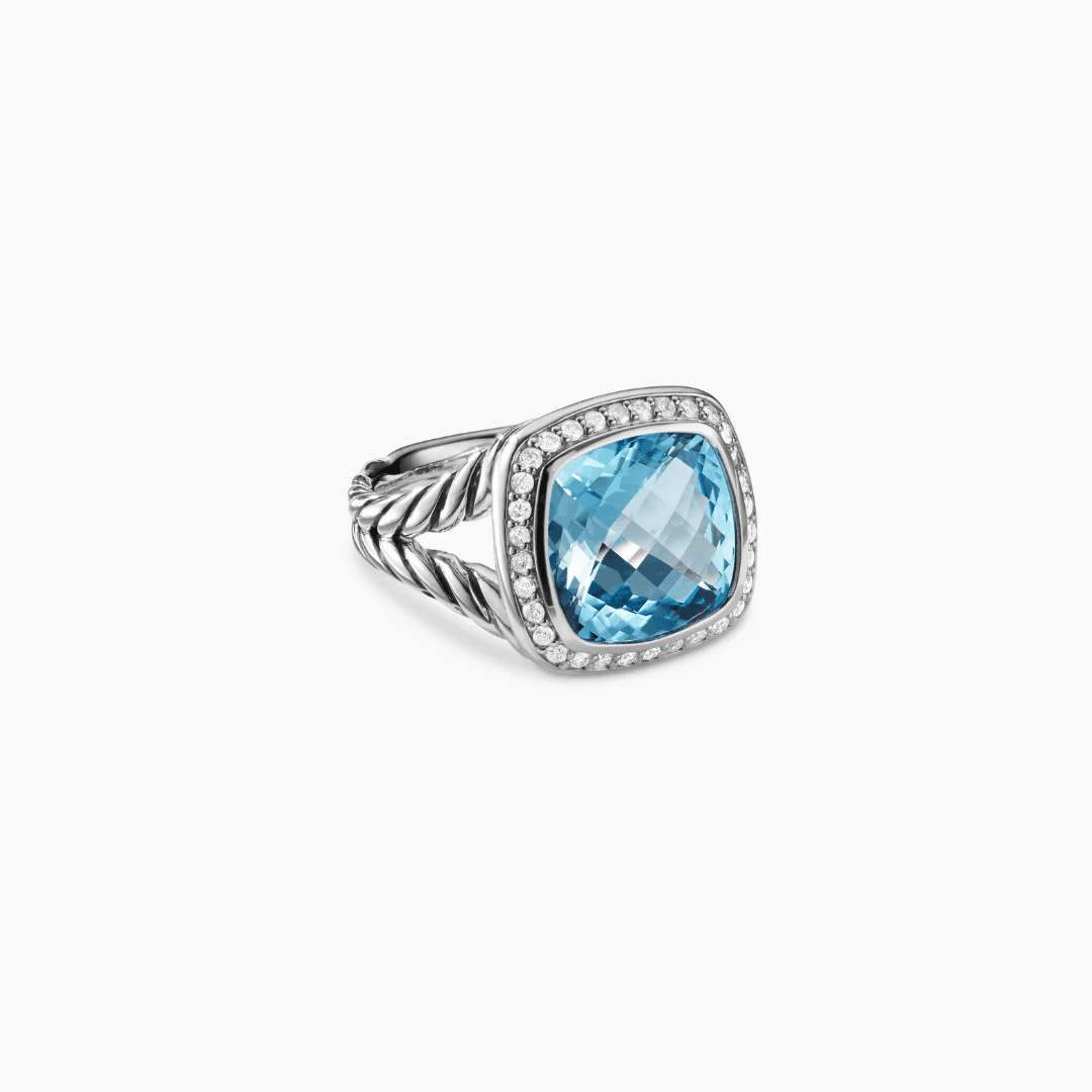 David Yurman Albion Ring with Blue Topaz and Diamonds, size 7