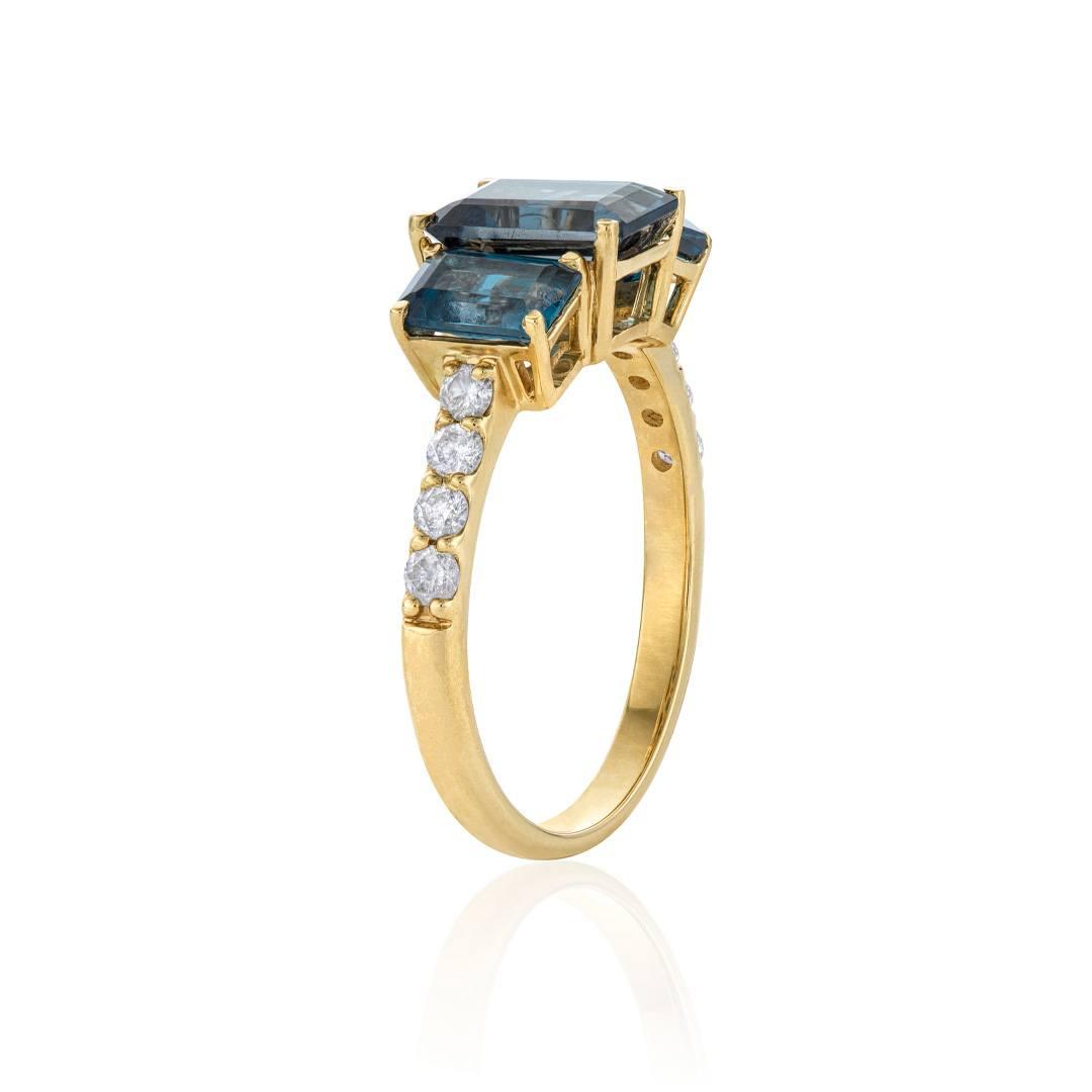 Emerald-Cut London Blue Topaz Three-Stone Ring 1