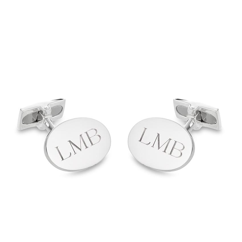 Personalized Sterling Silver Oval Engravable Cuff Links 0