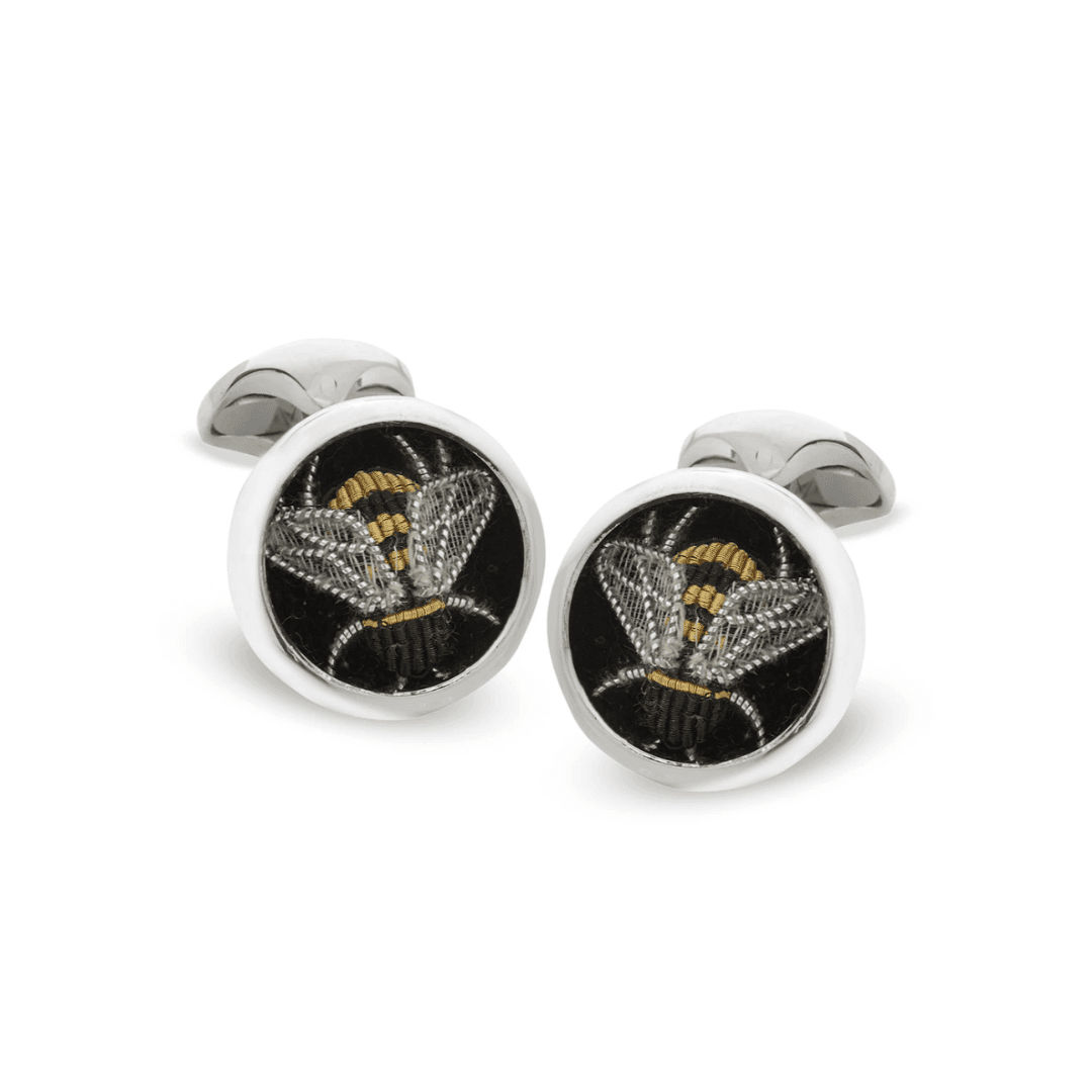 Sterling Silver Embroidered Bee Cuff Links