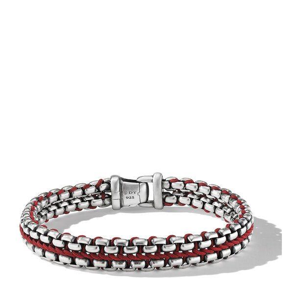 David Yurman Men's 12mm Woven Box Chain Bracelet with Red Nylon, size large