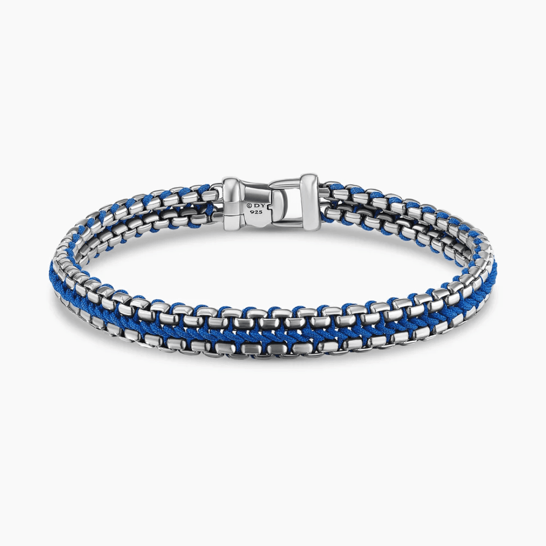 David Yurman Men's Woven Box Chain Bracelet with Blue Nylon