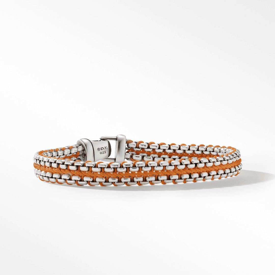 David Yurman Men's Woven Box Chain Bracelet with Orange Nylon, size medium