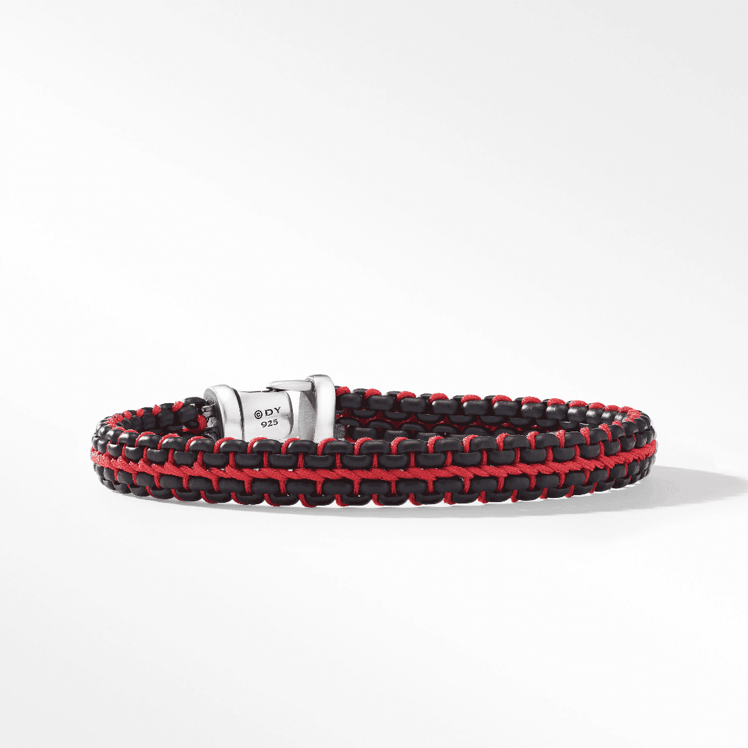 David Yurman Men's Woven Box Chain Bracelet with Red Nylon, size medium