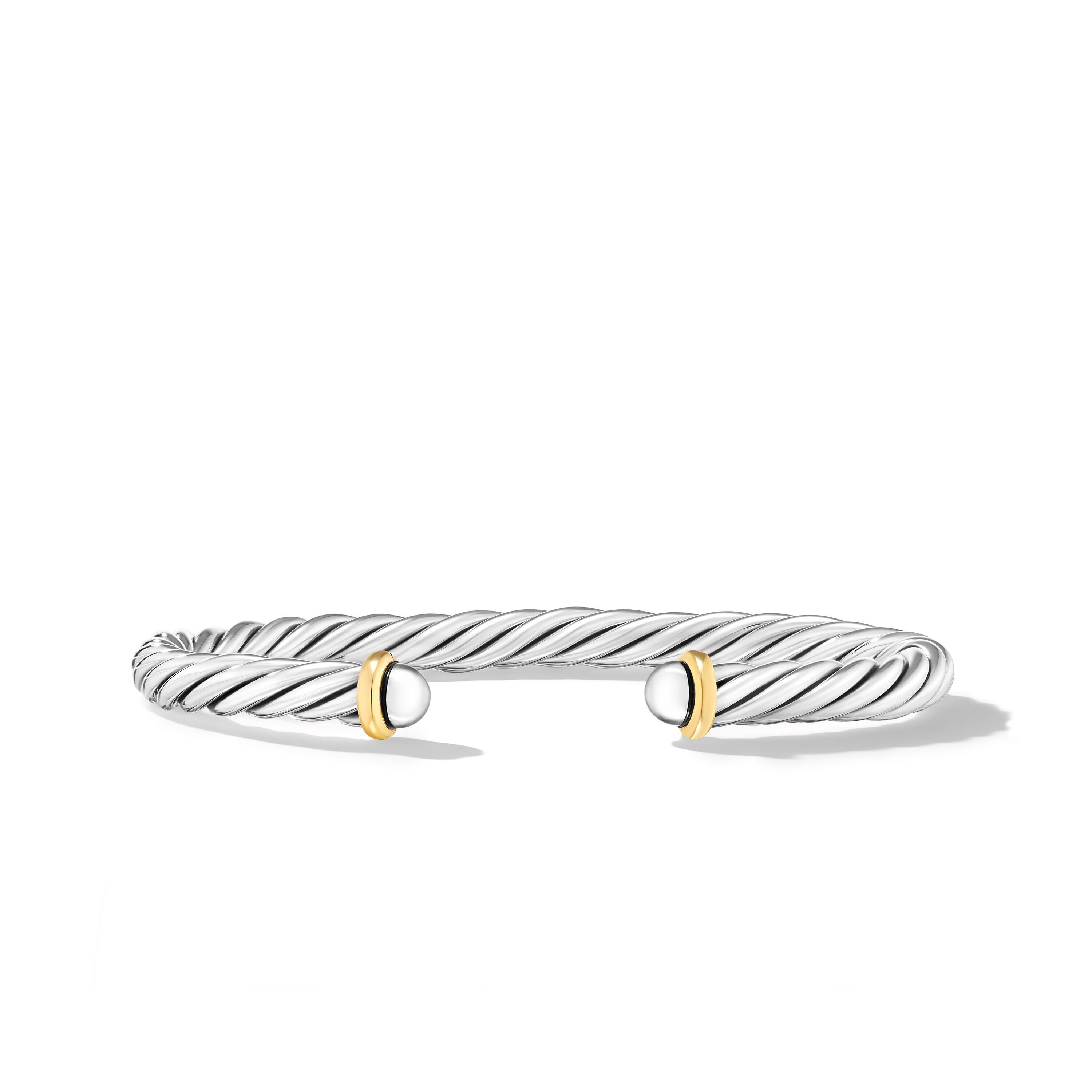 David Yurman 6mm Cable Cuff Bracelet in Sterling Silver with 14K Yellow Gold, Large 0