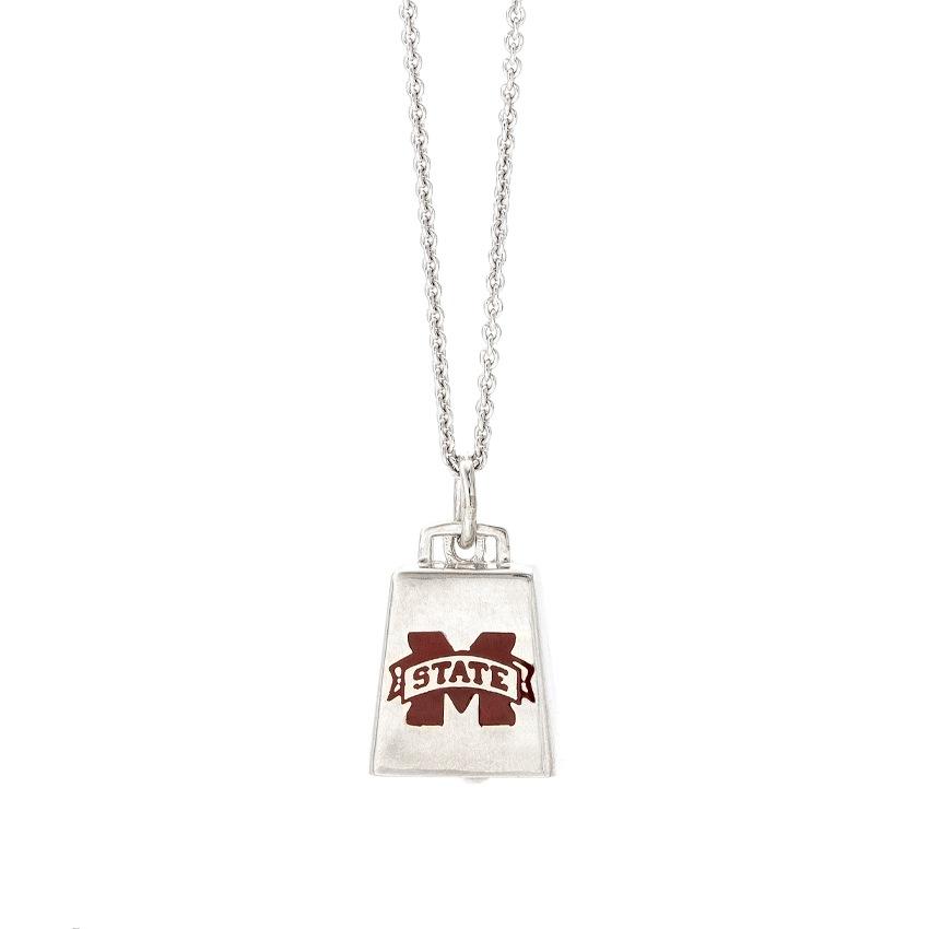 Mississippi State Cowbell Necklace in Sterling Silver