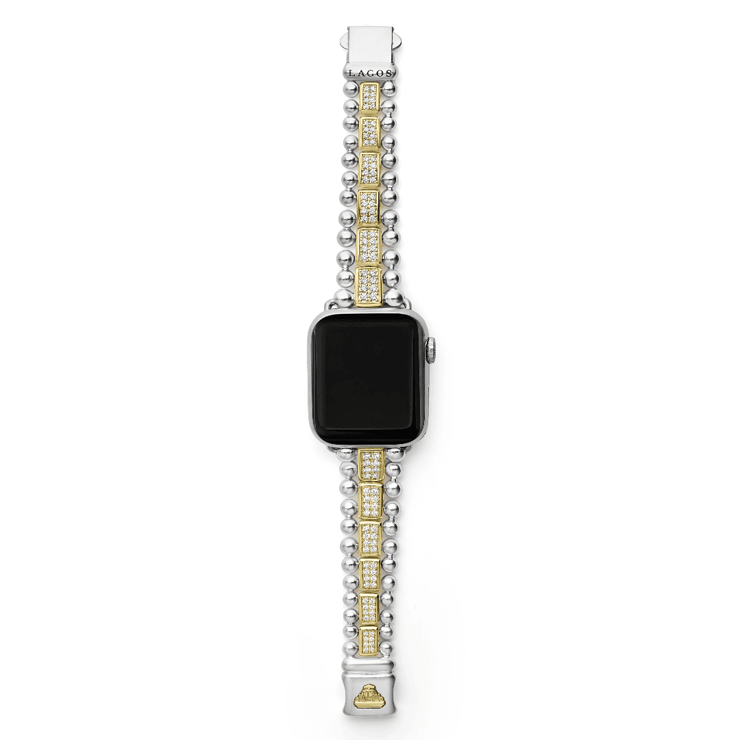 Lagos Smart Caviar 18k Gold and Sterling Silver Full Diamond Watch Bracelet, 38-45mm 1
