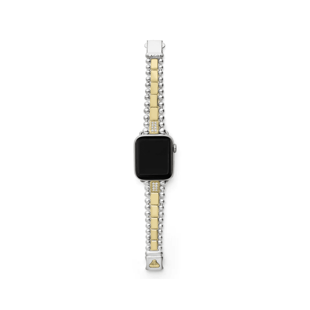 Lagos Smart Caviar Gold and Sterling Silver Single Diamond Watch Bracelet, 38mm- 45mm 4