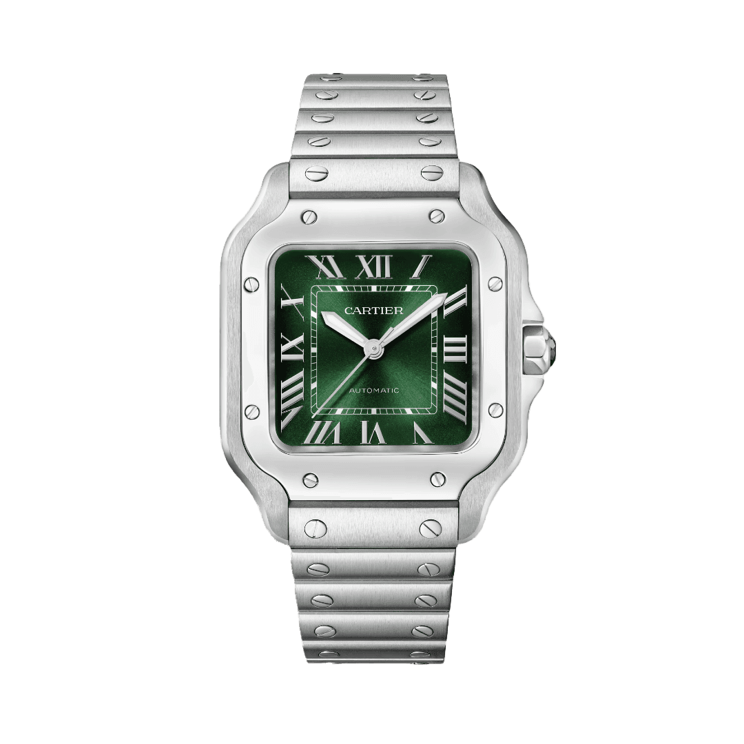 Santos de Cartier Watch in Steel with Green Dial, medium model