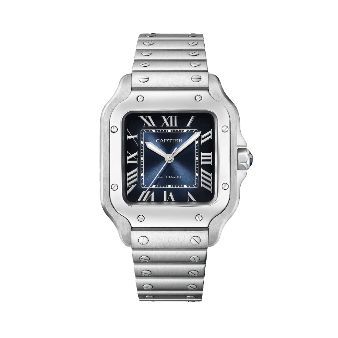 Santos de Cartier Watch in Steel with Blue Dial, medium model