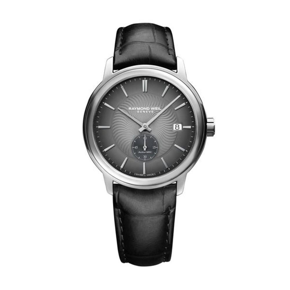 Raymond Weil Maestro Black Automatic Small Seconds Black Leather Watch, 39.5mm 0