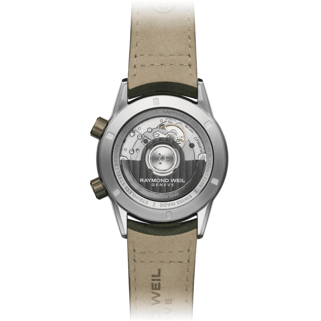Raymond Weil Freelancer GMT Worldtimer Green Leather Watch, 41mm 2