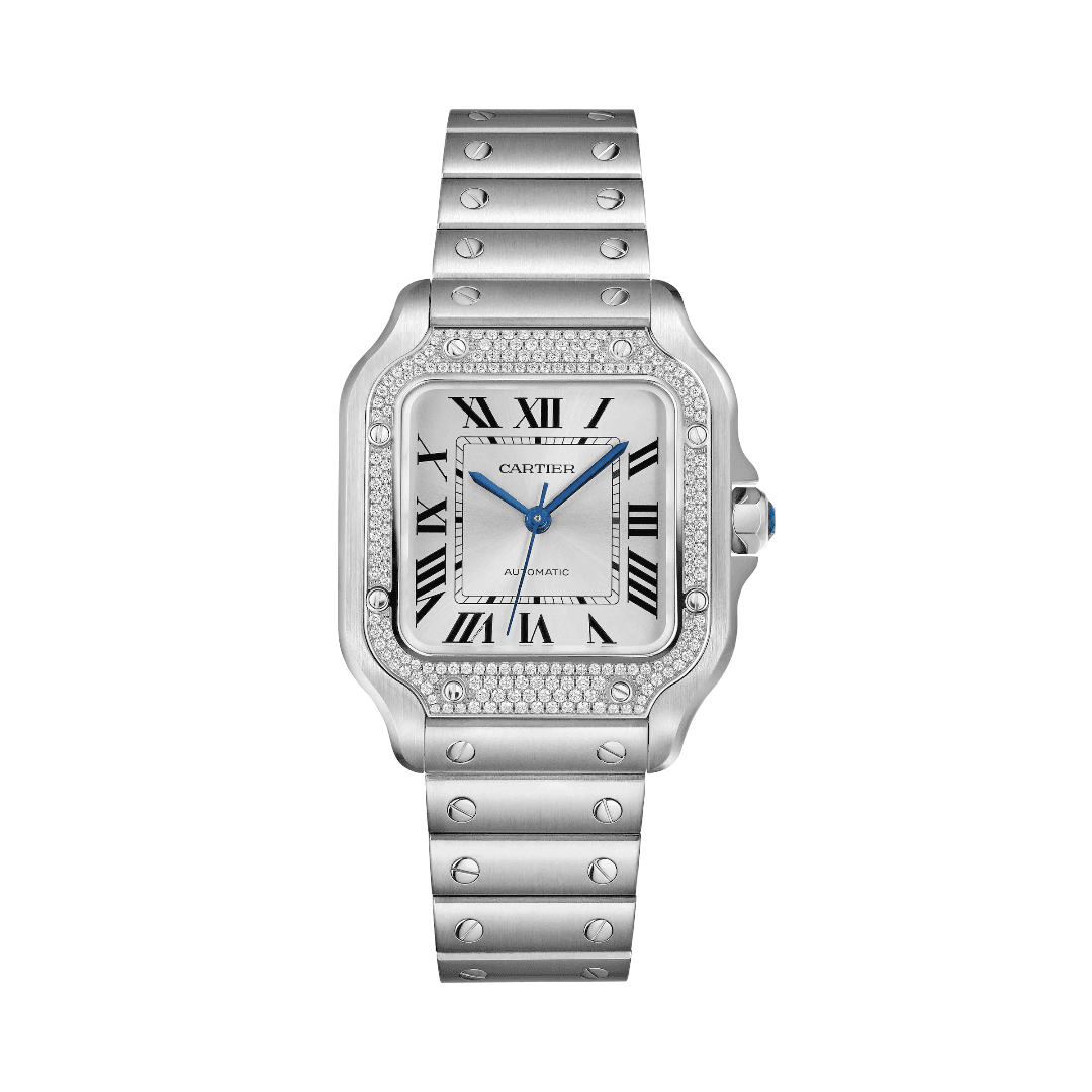 Santos de Cartier Steel Watch with Diamonds, medium

