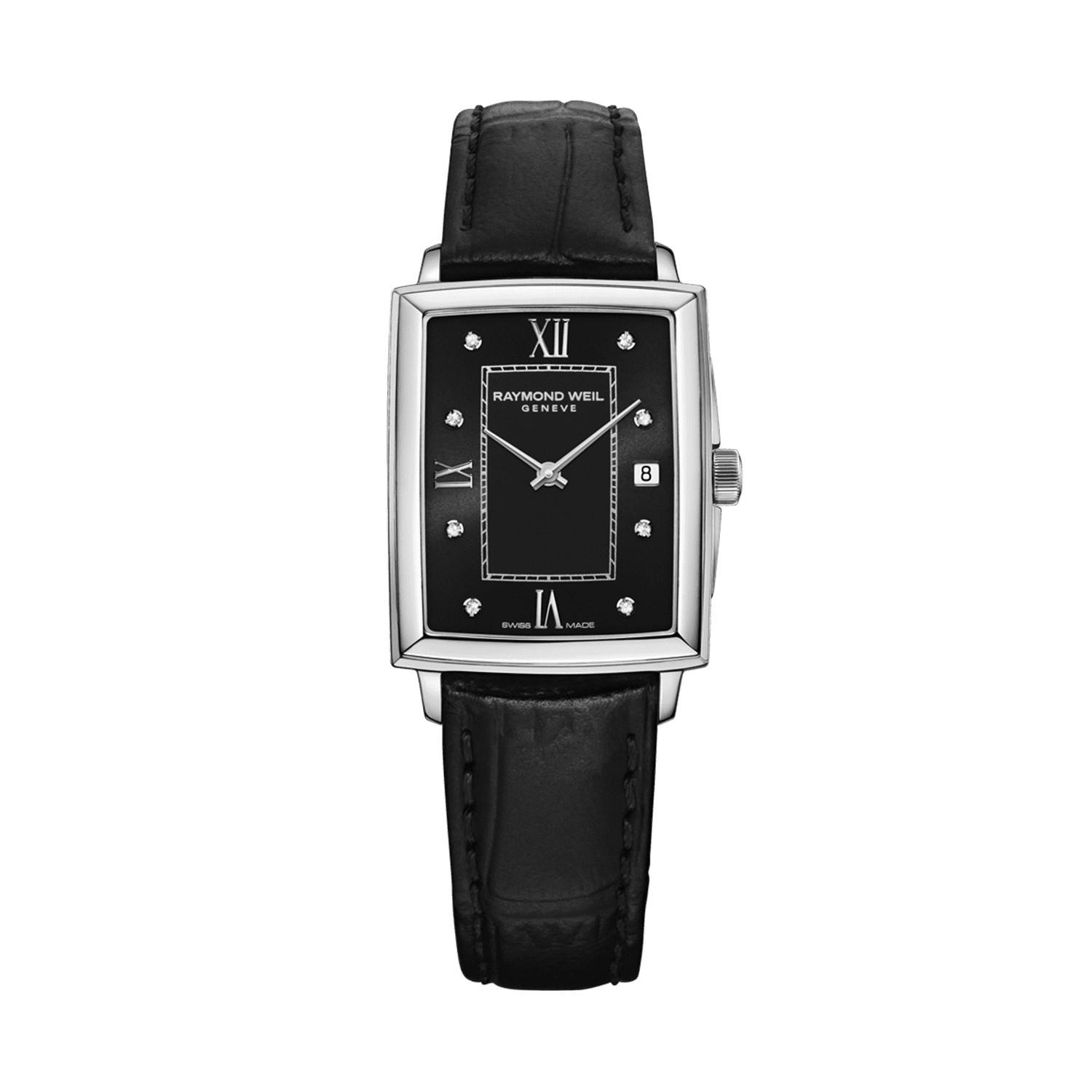Raymond Weil Toccata Ladies Black Leather Watch with Diamond Dial