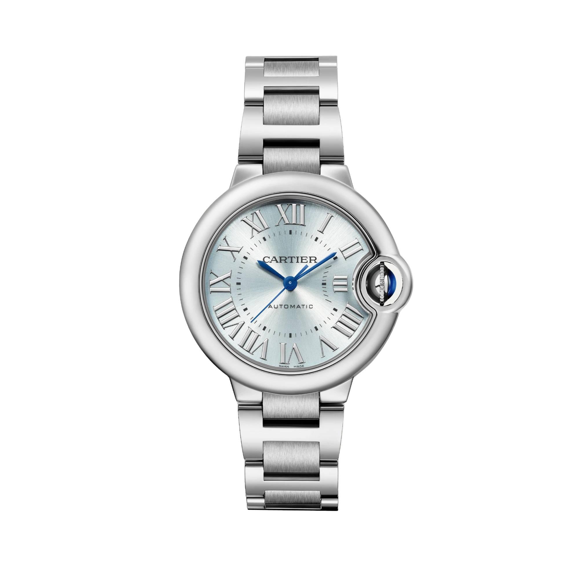 Ballon Bleu de Cartier Watch, Blue Silvered Sunray-Brushed Dial, 33mm
