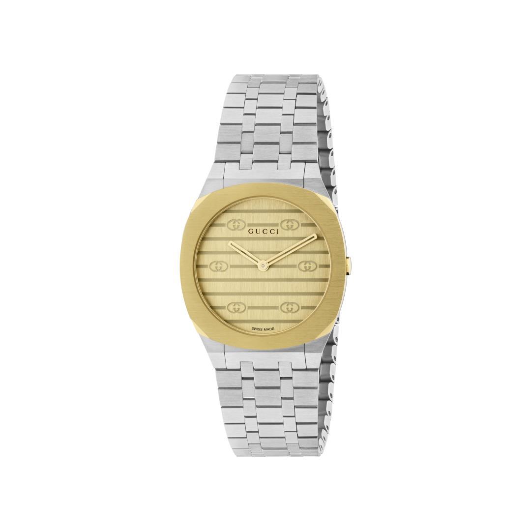 Gucci 25H Polished Brass Steel Dial Watch, 30mm 0
