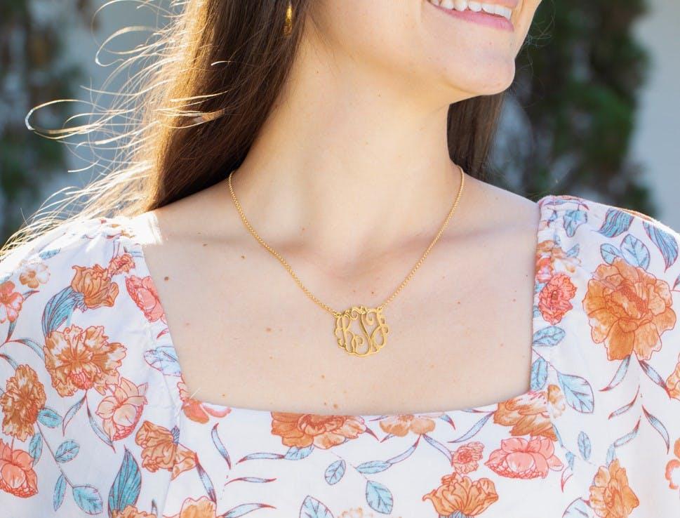 monogram necklace at Lee Michaels Fine Jewelry