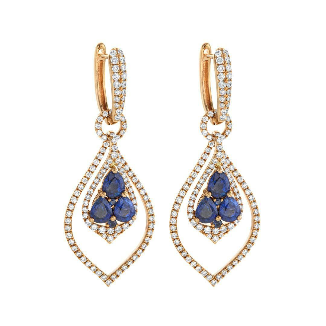 sapphire and rose gold drop earrings