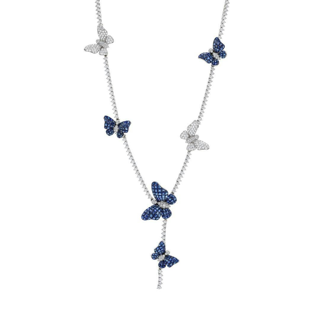 diamond and sapphire butterfly lariat necklace