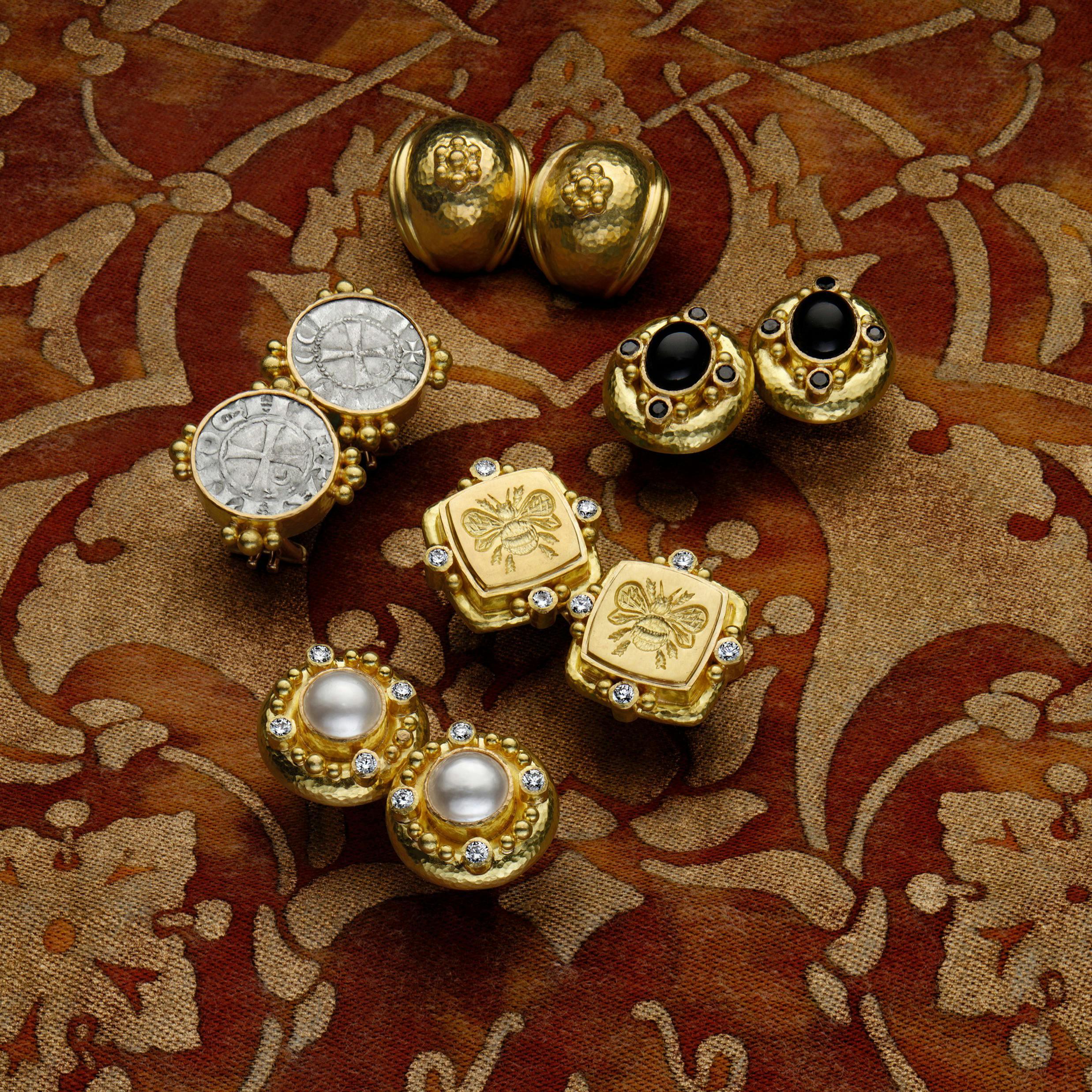 four pairs of 19k gold Elizabeth Locke earrings