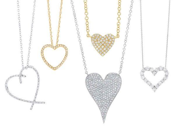 five heart-shaped diamond necklaces