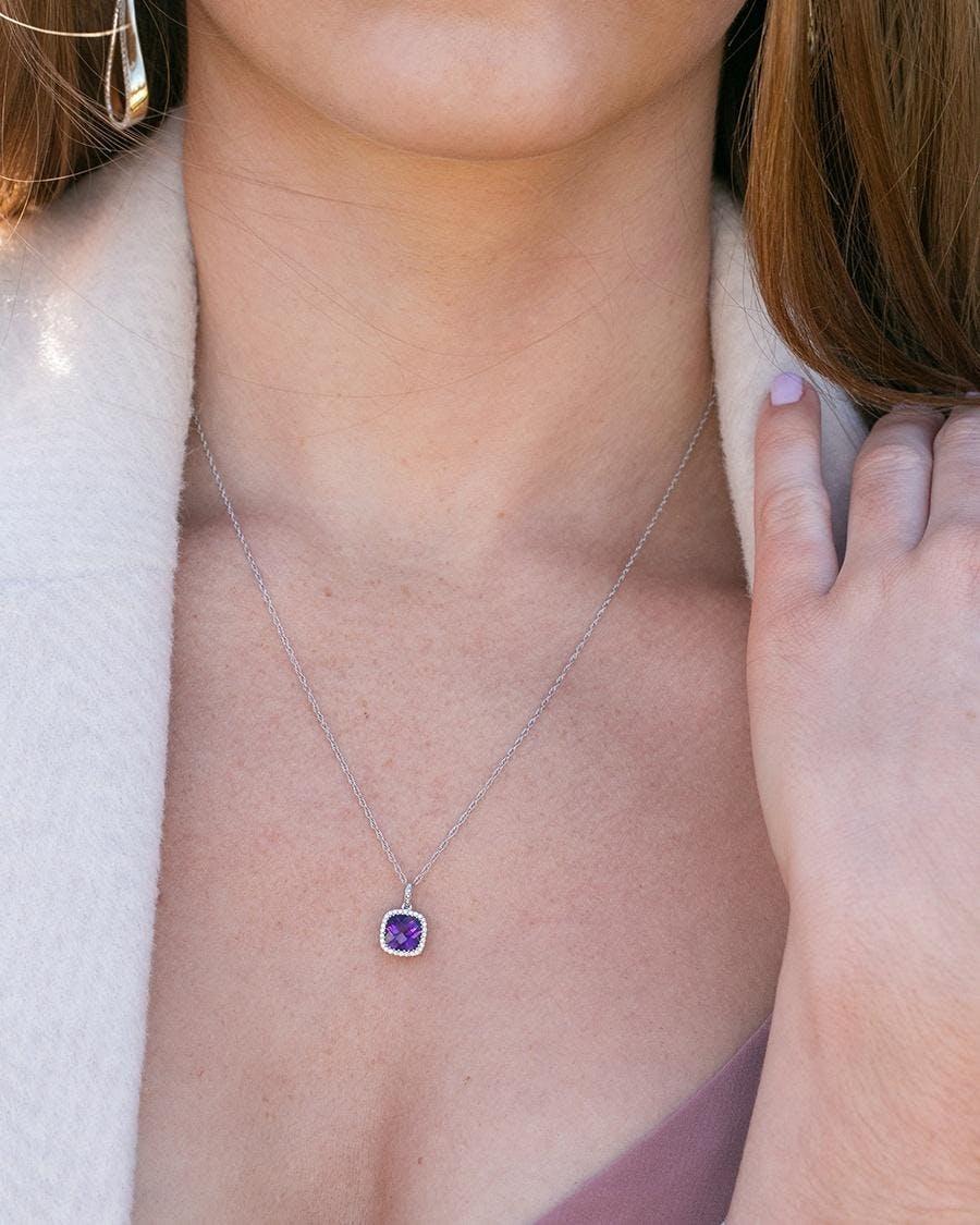 amethyst necklace with diamond halo