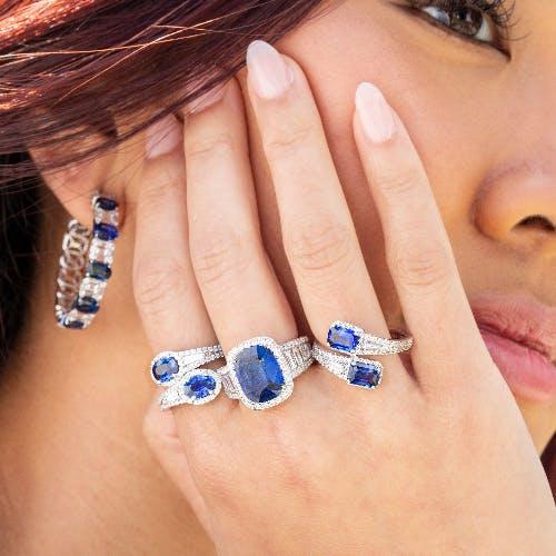 sapphire rings and earring